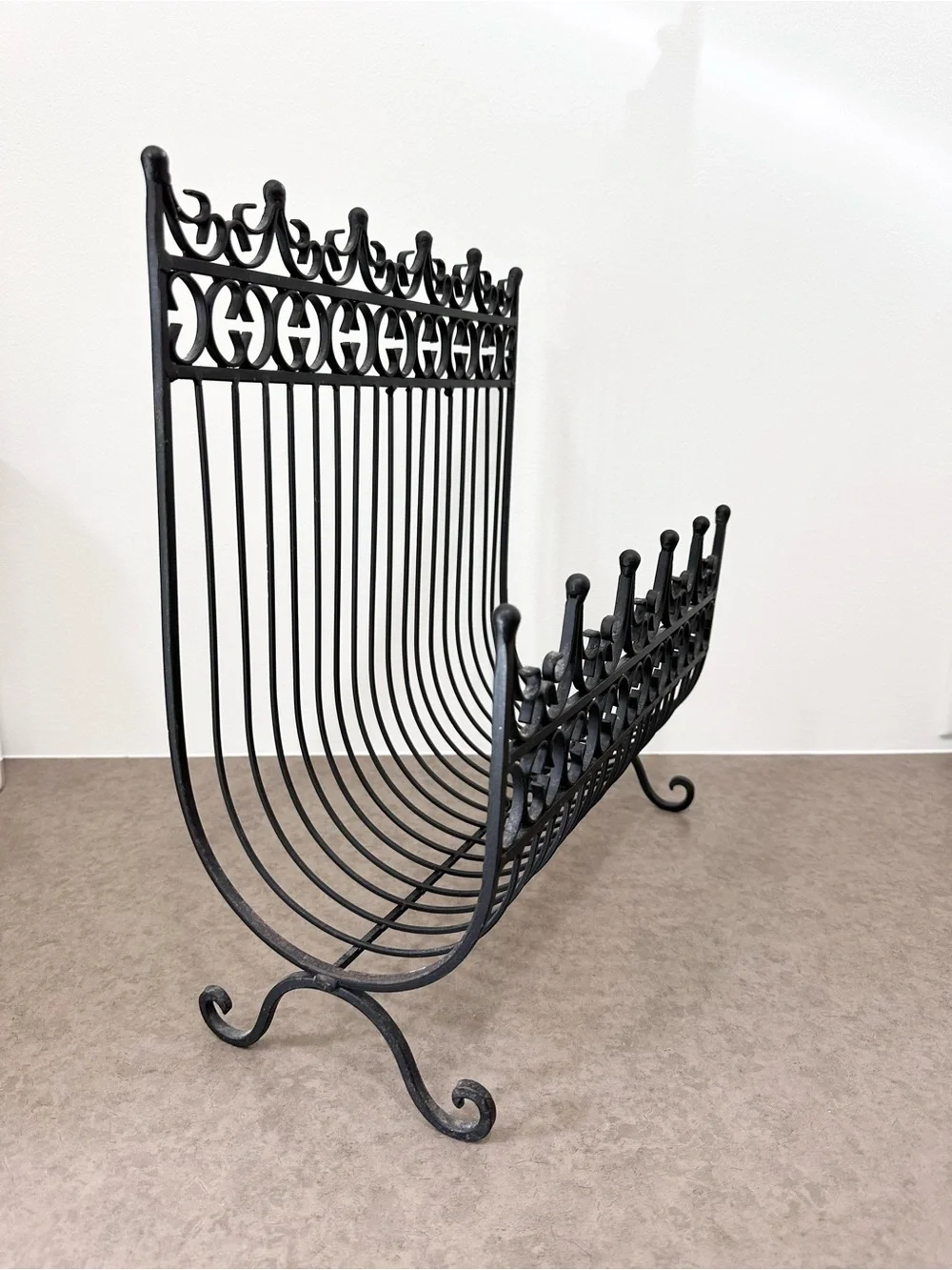 Vintage Victorian Style Decorative Black Iron Metal Magazine Rack or Music Stand